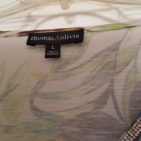 Thomas & Olivia, Large, NWOT Rhinestone Open Shoulder Flowered Top - Picture 2 of 6